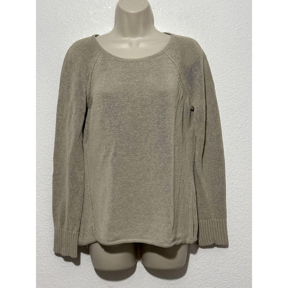 Lafayette 148 Womens Tan Linen Blend Open Knit Top Size M Core Basic Minimalist
